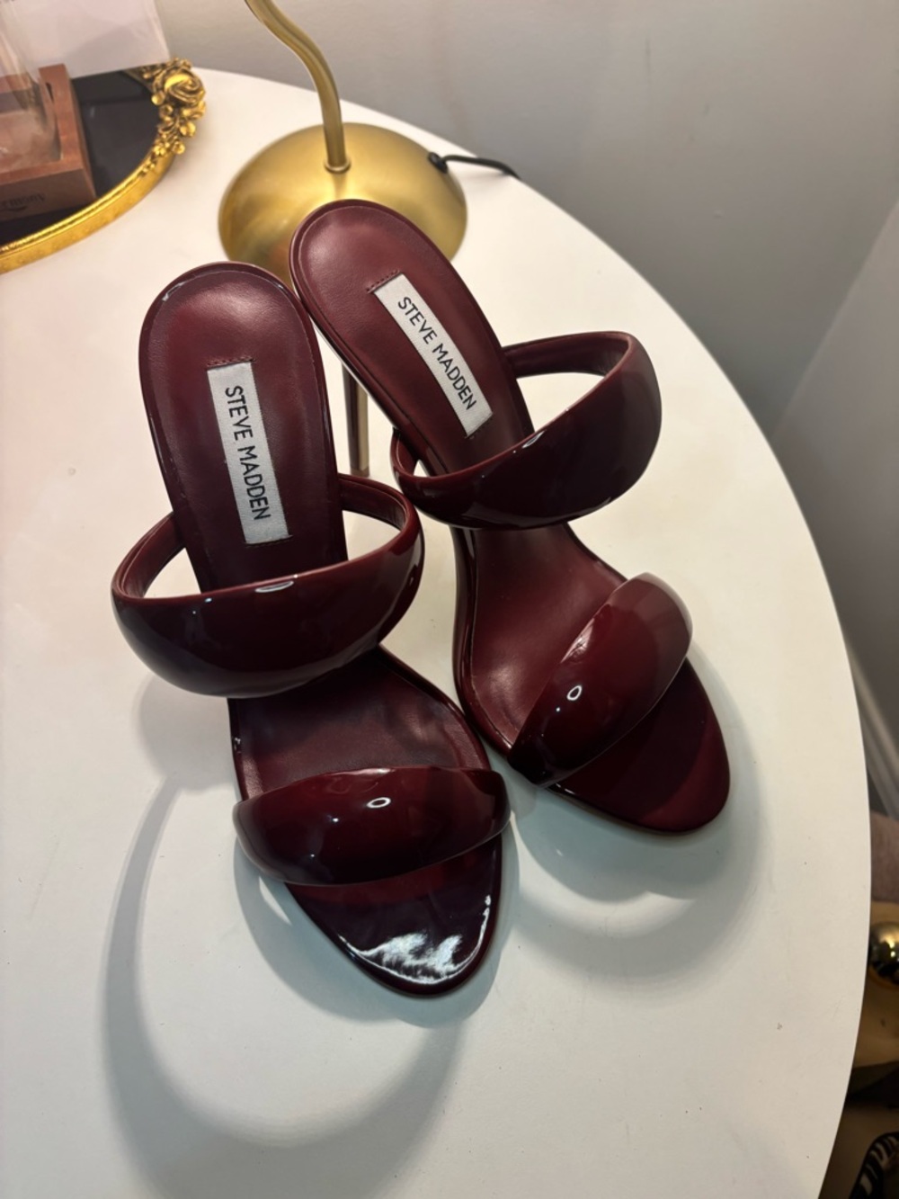 Steve Madden Burgundy Patent Double-Band Stiletto Slides - Picture 2 of 8